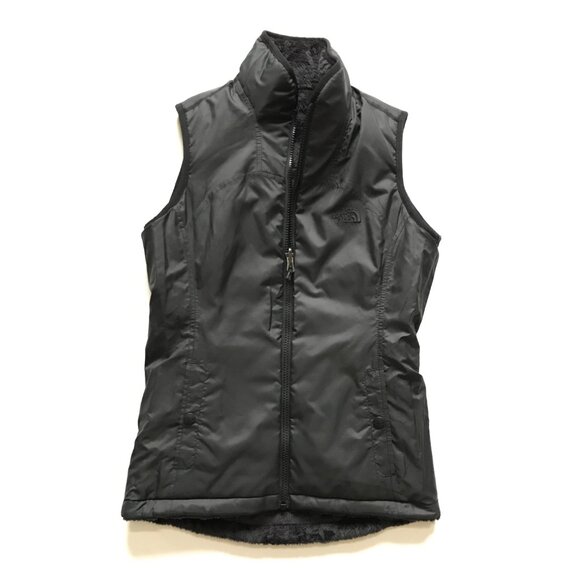 The North Face Mossbud Reversible Vest Womens XS Black Faux Fur Insulated Zip - Picture 1 of 13
